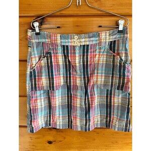 Christopher & Banks Skirt Womens 10 Pink Blue Plaid Skort Stretch